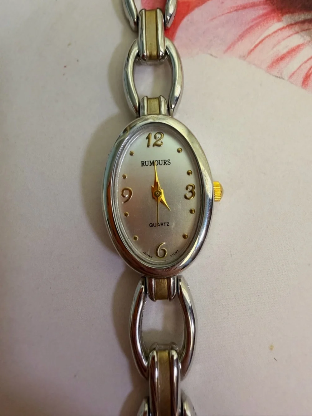 Classic Silver-Tone Oval Women's Bracelet Watch with Gold Accents -Needs Battery
